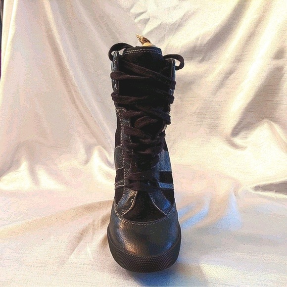 Chloe black and Quilted Leather Wedge Sneakers Booties Size 36.5 - Picture 7 of 8